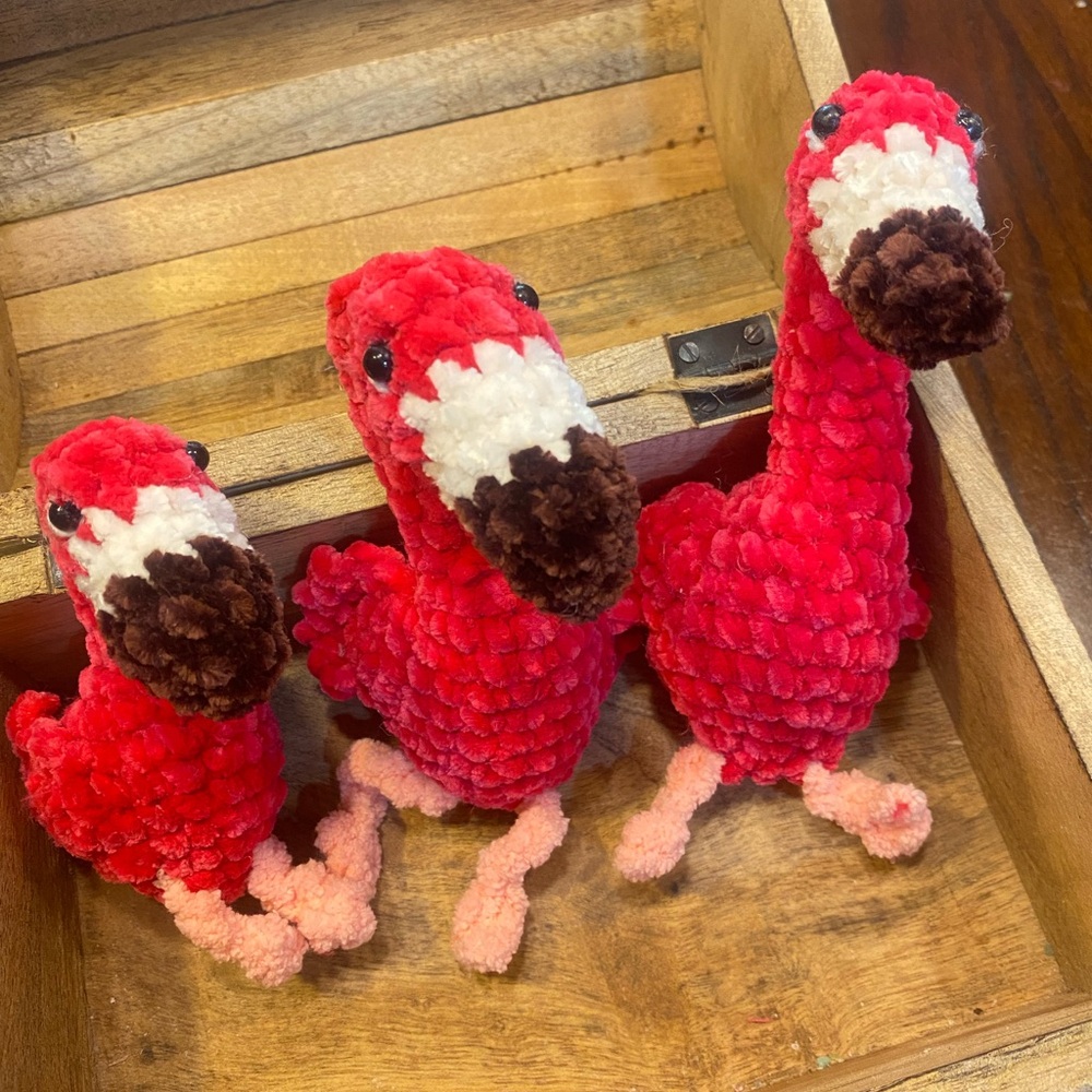 Set 03 Pink Flamingo Handmade Stuffed Toy Crochet Bird Doll